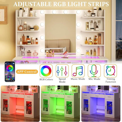 Modern LED Vanity Desk with Mirror & Storage detail 6