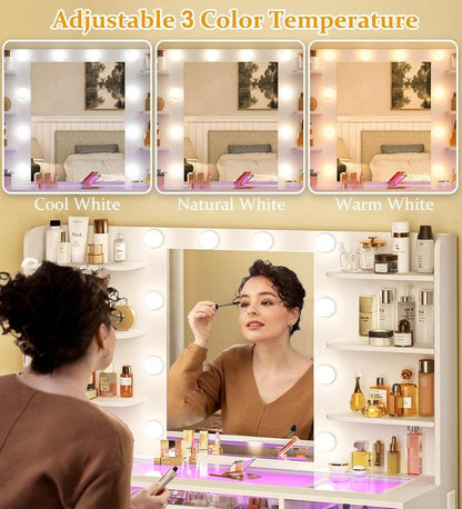 Modern LED Vanity Desk with Mirror & Storage detail 7